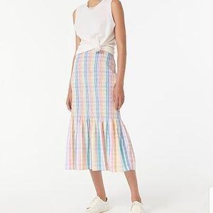 J Crew Smocked midi skirt in gingham
